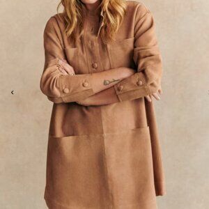NWT Sezane Salomé Dress  Light Camel Suede Sz 14